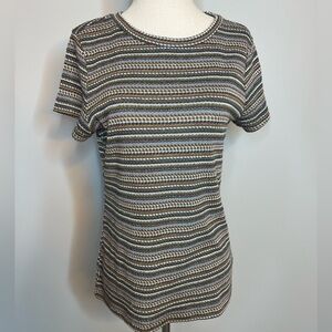 Sz S Bobeau short sleeve top knit warm tones print